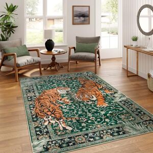 Moynesa Tiger 5x7 Area Rug, Boho Washable Living Room Rug, Non Slip Green Rugs for Bedroom, Ultra Thin Vintage Soft Stain Resistant Throw Floor Carpet for Office Dining Room Moynesa Tiger 5x7 Area Rug, Boho Washable Living Room Rug, Non Slip Green Rugs for Bedroom, Ultra Thin Vintage Soft Stain Resistant Throw Floor Carpet for Office Dining Room
