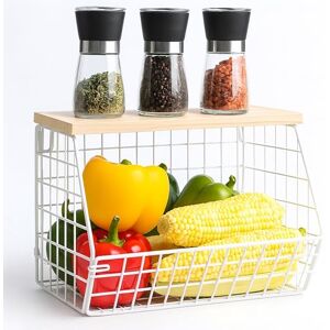 Relaxdays Fruit Basket Wall Shelf, Hanging Kitchen Organiser, HWD: 22x30x20 cm, Wire Basket, White/Natural Relaxdays Fruit Basket Wall Shelf, Hanging Kitchen Organiser, HWD: 22x30x20 cm, Wire Basket, White/Natural