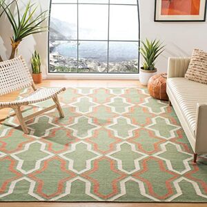 Safavieh Contemporary Rug for Living Room, Dining Room, Bedroom Dhurrie Collection, Short Pile, in Green and Rust, 91 X 152 cm Safavieh Contemporary Rug for Living Room, Dining Room, Bedroom Dhurrie Collection, Short Pile, in Green and Rust, 91 X 152 cm