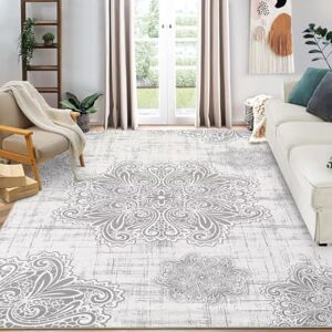 Brand 120 x 170 cm Grey Floral Non-slip Washable Rug - Rug Brand 120 x 170 cm Grey Floral Non-slip Washable Rug - Rug