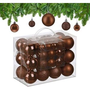 Relaxdays Christmas Baubles, Set of 50, Tree Ornaments, Holiday Decorations, Plastic, Glittery, Matte & Shiny, Brown, 3 Sizes Relaxdays Christmas Baubles, Set of 50, Tree Ornaments, Holiday Decorations, Plastic, Glittery, Matte & Shiny, Brown, 3 Sizes