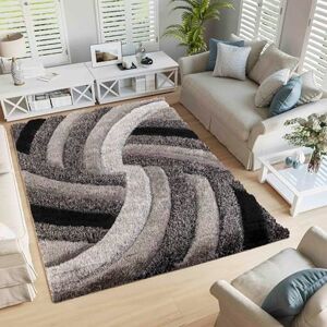 Serdim Rugs Modern Soft Swirl Design Hand Carved Shiny Shimmer Living Room Polyester Shaggy Rugs, Grey, 120x170cm (4'x5'6") Serdim Rugs Modern Soft Swirl Design Hand Carved Shiny Shimmer Living Room Polyester Shaggy Rugs, Grey, 120x170cm (4'x5'6")