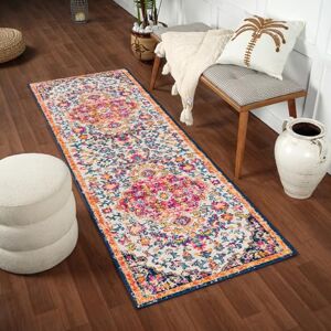 Livabliss Erfoud Vintage Rug Runner Rugs Living Room 80x220 cm, Hallway, Kitchen Area Traditional Multicoloured Boho Style, Easy Care Bohemian Large Rug, Orange, Fuchsia, Navy, Beige Livabliss Erfoud Vintage Rug Runner Rugs Living Room 80x220 cm, Hallway, Kitchen Area Traditional Multicoloured Boho Style, Easy Care Bohemian Large Rug, Orange, Fuchsia, Navy, Beige