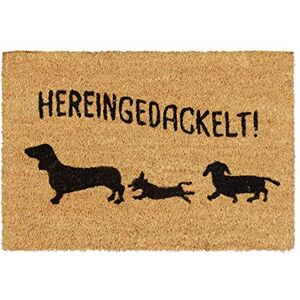 Relaxdays Coir Doormat Indoor & Outdoor, with Dachshunds and Hereingedackelt, Non-Slip, HxW: 60x40 cm, Natural/Black, Coco Relaxdays Coir Doormat Indoor & Outdoor, with Dachshunds and Hereingedackelt, Non-Slip, HxW: 60x40 cm, Natural/Black, Coco