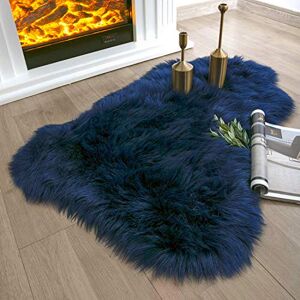 Ashler Home Deco Soft Faux Sheepskin Fur Chair Couch Cover Navy Blue Area Rug for Bedroom Floor Sofa Living Room 2 x 3 Feet Ashler Home Deco Soft Faux Sheepskin Fur Chair Couch Cover Navy Blue Area Rug for Bedroom Floor Sofa Living Room 2 x 3 Feet
