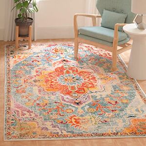 Safavieh Boho Rug for Living Room, Dining Room, Bedroom Crystal Collection, Short Pile, in Teal and Orange, 91 X 152 cm Safavieh Boho Rug for Living Room, Dining Room, Bedroom Crystal Collection, Short Pile, in Teal and Orange, 91 X 152 cm
