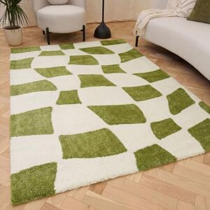 THE RUGS Joli Area Rug Soft Dense Pile Modern Artistic Design, Durable & Easy Care Carpet for Living Room & Bedroom Irregular Checkered Green & White, 80 x 150 cm THE RUGS Joli Area Rug Soft Dense Pile Modern Artistic Design, Durable & Easy Care Carpet for Living Room & Bedroom Irregular Checkered Green & White, 80 x 150 cm