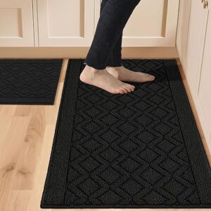 COSY HOMEER 48x20 Inch/30X20 Inch Kitchen Rug Mats Made of 100% Polypropylene 2 Pieces Soft Kitchen Mat Specialized in Anti Slippery and Machine Washable,Black COSY HOMEER 48x20 Inch/30X20 Inch Kitchen Rug Mats Made of 100% Polypropylene 2 Pieces Soft Kitchen Mat Specialized in Anti Slippery and Machine Washable,Black