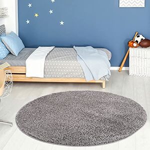 THE RUGS Living Room Rug Shaggy Soft And Elegant Carpets For The Bedrooms And Kitchen, Easy To Clean, Many Different Sizes (120 cm Round, Grey) THE RUGS Living Room Rug Shaggy Soft And Elegant Carpets For The Bedrooms And Kitchen, Easy To Clean, Many Different Sizes (120 cm Round, Grey)