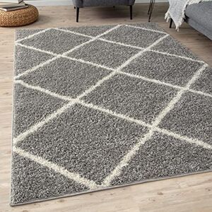 THE RUGS Shaggy Rug – Modern Moroccan Design Rugs for Living Room, Bedroom, Hallway, 3 cm Thick Area Rugs, (Diamond Grey/Ivory, 120x170cm) THE RUGS Shaggy Rug – Modern Moroccan Design Rugs for Living Room, Bedroom, Hallway, 3 cm Thick Area Rugs, (Diamond Grey/Ivory, 120x170cm)