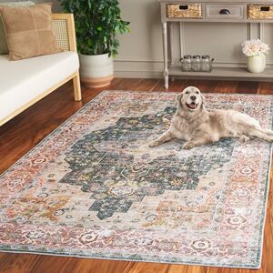 Safavieh Distressed Rug Optimal for High Traffic Areas, Machine Washable and Slip Resistant, Arizona Collection, Short Pile, in Red and Ivory, 183 X 183 cm Safavieh Distressed Rug Optimal for High Traffic Areas, Machine Washable and Slip Resistant, Arizona Collection, Short Pile, in Red and Ivory, 183 X 183 cm