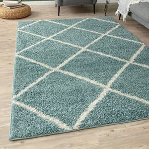 THE RUGS Shaggy Rug – Modern Moroccan Design Rugs for Living Room, Bedroom, Hallway, 3 cm Thick Area Rugs, (Diamond Duck egg blue/Ivory, 160x230cm) THE RUGS Shaggy Rug – Modern Moroccan Design Rugs for Living Room, Bedroom, Hallway, 3 cm Thick Area Rugs, (Diamond Duck egg blue/Ivory, 160x230cm)