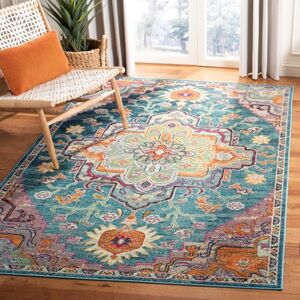 Safavieh Boho Rug for Living Room, Dining Room, Bedroom Crystal Collection, Short Pile, in Teal and Rose, 152 X 244 cm Safavieh Boho Rug for Living Room, Dining Room, Bedroom Crystal Collection, Short Pile, in Teal and Rose, 152 X 244 cm