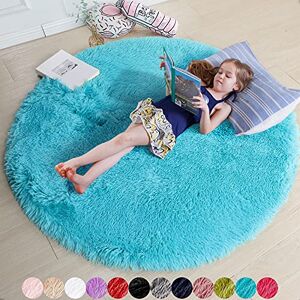 Amdrebio Blue Round Area Rug, 5'X5', Fluffy Plush Polyester Fibers, Non-Slip Rubber Backing, Perfect for Bedroom, Hallway, Kids Room Amdrebio Blue Round Area Rug, 5'X5', Fluffy Plush Polyester Fibers, Non-Slip Rubber Backing, Perfect for Bedroom, Hallway, Kids Room
