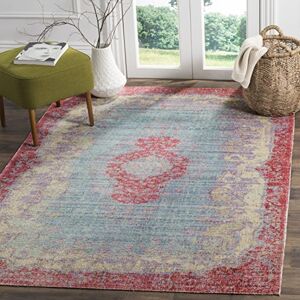 Safavieh Boho Chic Rug for Living Room, Dining Room, Bedroom Windsor Collection, Short Pile, in Light Blue and Fuchsia, 152 X 213 cm Safavieh Boho Chic Rug for Living Room, Dining Room, Bedroom Windsor Collection, Short Pile, in Light Blue and Fuchsia, 152 X 213 cm