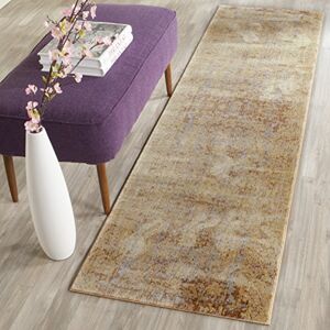 Safavieh Metro-Mod Rug for Living Room, Dining Room, Bedroom Mystique Collection, Short Pile, in Gold and Multi, 69 X 244 cm Safavieh Metro-Mod Rug for Living Room, Dining Room, Bedroom Mystique Collection, Short Pile, in Gold and Multi, 69 X 244 cm