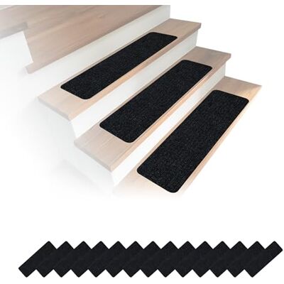 Relaxdays Stair Mats Set of 16, Rectangular, Self-Adhesive, 65 x 20 cm, Black Relaxdays Stair Mats Set of 16, Rectangular, Self-Adhesive, 65 x 20 cm, Black