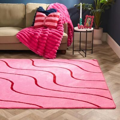 OHS Contrast Wave Tufted Rugs for Bedroom, Soft Fluffy Rugs Living Room Home Decorations Non Slip Hallway Runner Small Rug Non Shedding Low Pile Carpet Area Rugs, Pink/Red OHS Contrast Wave Tufted Rugs for Bedroom, Soft Fluffy Rugs Living Room Home Decorations Non Slip Hallway Runner Small Rug Non Shedding Low Pile Carpet Area Rugs, Pink/Red