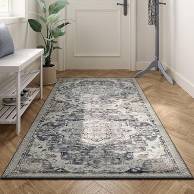 SONGMICS HOME Area Rug, 80 x 150 cm Rug for Bedroom, Non-Slip Carpet, Traditional Vintage Style, Home Decor, for Living Room, Kitchen, Dining Room, Machine Washable, Dove Grey TAR037G01 SONGMICS HOME Area Rug, 80 x 150 cm Rug for Bedroom, Non-Slip Carpet, Traditional Vintage Style, Home Decor, for Living Room, Kitchen, Dining Room, Machine Washable, Dove Grey TAR037G01