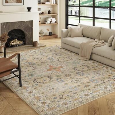 Decoranddecor Vintage Rugs Living Room 160x230cm Washable Non-Slip Beige Large Living Room Rug, Machine Washable Rug, Area Rug, 6mm Low Pile, Pet Friendly, Stain Resistant Decoranddecor Vintage Rugs Living Room 160x230cm Washable Non-Slip Beige Large Living Room Rug, Machine Washable Rug, Area Rug, 6mm Low Pile, Pet Friendly, Stain Resistant