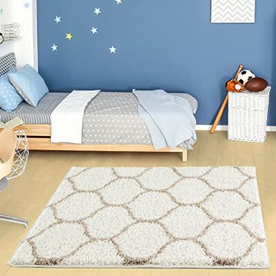 Myshaggy Collection Ivory Beige Trellis Rug - 120cm x 120cm - Shaggy Rug Myshaggy Collection Ivory Beige Trellis Rug - 120cm x 120cm - Shaggy Rug