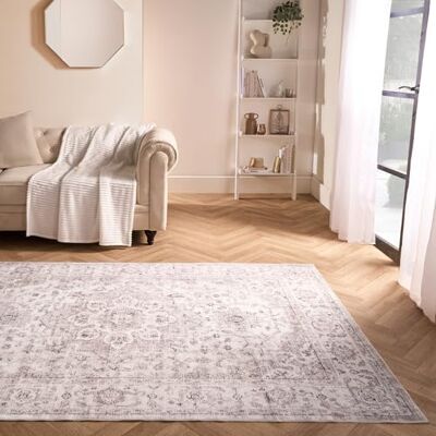 OHS Living Room Rugs with Vintage Printed Design, Washable Rug Soft Decorative Durable Material Stylish Medium Sized Bedroom Rugs Natural, 120 x 170cm OHS Living Room Rugs with Vintage Printed Design, Washable Rug Soft Decorative Durable Material Stylish Medium Sized Bedroom Rugs Natural, 120 x 170cm
