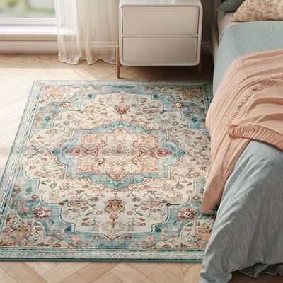 SONGMICS HOME Area Rug, 120 x 170 cm Rug for Bedroom, Non-Slip Carpet, Traditional Vintage Style, Home Decor, for Living Room, Kitchen, Dining Room, Machine Washable, Teal Blue TAR032Q01 SONGMICS HOME Area Rug, 120 x 170 cm Rug for Bedroom, Non-Slip Carpet, Traditional Vintage Style, Home Decor, for Living Room, Kitchen, Dining Room, Machine Washable, Teal Blue TAR032Q01