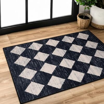 Lahome Moroccan Trellis Area Rug 2x3 Printed Small Black Checkered Entryway Rug Non Slip Kitchen Mat, Stain Resistance Indoor Modern Floor Soft Throw Carpet for Front Door Bathroom Sink Bedroom Lahome Moroccan Trellis Area Rug 2x3 Printed Small Black Checkered Entryway Rug Non Slip Kitchen Mat, Stain Resistance Indoor Modern Floor Soft Throw Carpet for Front Door Bathroom Sink Bedroom