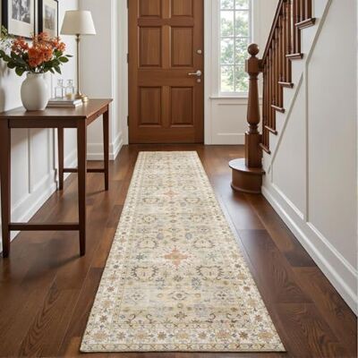 Decoranddecor Vintage Washable Hallway Runner Rug 60x240cm Non-Slip Beige Hall Runner, Kitchen Runner, Machine Washable Rug, Area Rug, 6mm Low Pile, Pet Friendly, Stain Resistant Decoranddecor Vintage Washable Hallway Runner Rug 60x240cm Non-Slip Beige Hall Runner, Kitchen Runner, Machine Washable Rug, Area Rug, 6mm Low Pile, Pet Friendly, Stain Resistant