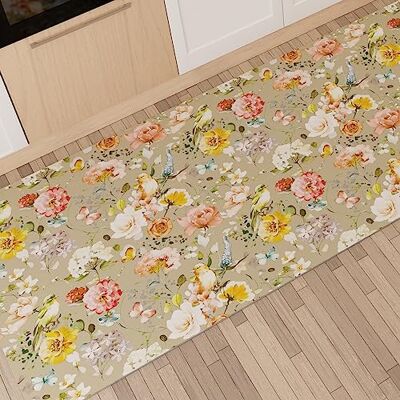 PETTI Artigiani Italiani Kitchen Rug Runner Kitchen Non-Slip and Washable 52 x 80 cm Floral Design 06 Taupe 100% Made in Italy PETTI Artigiani Italiani Kitchen Rug Runner Kitchen Non-Slip and Washable 52 x 80 cm Floral Design 06 Taupe 100% Made in Italy