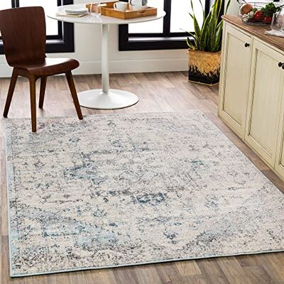 Livabliss Lya Tampa Vintage Rug Area Rugs for Living Room 200x274 cm, Bedroom Scandi Neutral Rugs, Traditional Patterned Boho Style, Natural Easy Care Pile Large Rug, Blue and Cream Livabliss Lya Tampa Vintage Rug Area Rugs for Living Room 200x274 cm, Bedroom Scandi Neutral Rugs, Traditional Patterned Boho Style, Natural Easy Care Pile Large Rug, Blue and Cream