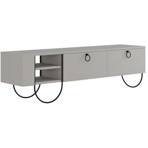 FWStyle Norfolk TV Stand in Sandstone – 150cm Wide Modern Media Unit with Pull-Down Storage Doors, Open Shelves & Black Metal Frame – Contemporary TV Cabinet for Living Rooms FWStyle Norfolk TV Stand in Sandstone – 150cm Wide Modern Media Unit with Pull-Down Storage Doors, Open Shelves & Black Metal Frame – Contemporary TV Cabinet for Living Rooms