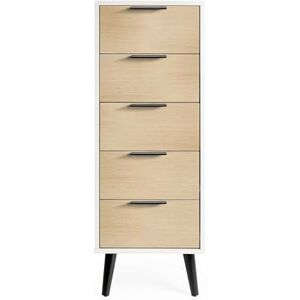 Julian Bowen Alba 5 Drawer Narrow Chest-Soft Close, White and Oak, 120.5 x 45 x 40 Julian Bowen Alba 5 Drawer Narrow Chest-Soft Close, White and Oak, 120.5 x 45 x 40