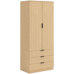 Home Source 2 Door 3 Drawer Wardrobe (6’ Tall, 2.5’ Wide, Oak Effect) – Clothes Hanging Rail and Storage Shelf – Contemporary Design Made with Hardwearing MDF Board – 50D x 75W x 181H cm Home Source 2 Door 3 Drawer Wardrobe (6’ Tall, 2.5’ Wide, Oak Effect) – Clothes Hanging Rail and Storage Shelf – Contemporary Design Made with Hardwearing MDF Board – 50D x 75W x 181H cm