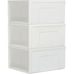 Cetomo 50L*3 Plastic Storage Drawers Unit, Office Desk Organizers, Drawer Organizer, Storage Box, Stackable Tower for Desktop, Bedroom, Dorm, Cosmetics, Durable PP, BPA Free, White & Clear, 30L-3 Pack Cetomo 50L*3 Plastic Storage Drawers Unit, Office Desk Organizers, Drawer Organizer, Storage Box, Stackable Tower for Desktop, Bedroom, Dorm, Cosmetics, Durable PP, BPA Free, White & Clear, 30L-3 Pack