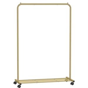 SONGMICS Clothes Rack with Wheels, Clothing Rack for Hanging Clothes, 25.4 mm Metal Garment Rack with Dense Mesh Storage Shelf, 110 lb Load Capacity, 2 Brakes, Gold UHSR025A01 SONGMICS Clothes Rack with Wheels, Clothing Rack for Hanging Clothes, 25.4 mm Metal Garment Rack with Dense Mesh Storage Shelf, 110 lb Load Capacity, 2 Brakes, Gold UHSR025A01