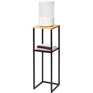 YAMAZAKI 5984 TOWER 2-Tiered Shelf With Wooden Top, black, Steel/Bamboo, Minimalist, 25 x 25 x 80 cm YAMAZAKI 5984 TOWER 2-Tiered Shelf With Wooden Top, black, Steel/Bamboo, Minimalist, 25 x 25 x 80 cm