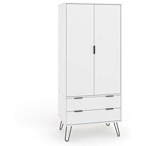 Home Source 2 Door Wardrobe Cupboard, Industrial Storage Cabinet, White Finish, 2 Drawer Home Source 2 Door Wardrobe Cupboard, Industrial Storage Cabinet, White Finish, 2 Drawer