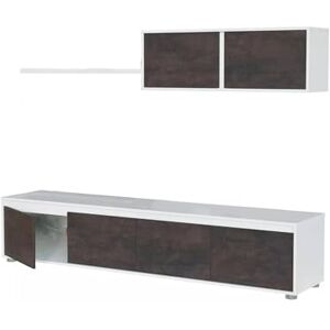 Dmora Fitted wall Savannah, TV stand for living room, Living room set composition, Living room set with wall unit, 200x41h43 cm, White and Oxide Dmora Fitted wall Savannah, TV stand for living room, Living room set composition, Living room set with wall unit, 200x41h43 cm, White and Oxide