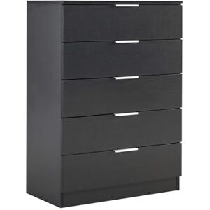 Home Source Phoenix Tall 5 Drawer Chest of Drawers, Black– Contemporary Storage Cabinet – Smooth Metal Runners & Bar Handles – 63Wx35Dx90H cm Home Source Phoenix Tall 5 Drawer Chest of Drawers, Black– Contemporary Storage Cabinet – Smooth Metal Runners & Bar Handles – 63Wx35Dx90H cm