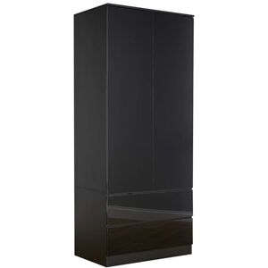 Home Source 2 Door Wardrobe, High Gloss Front Spacious Closet Organiser, Bedroom Dresser Storage Cabinet, 2 Drawer, Black Home Source 2 Door Wardrobe, High Gloss Front Spacious Closet Organiser, Bedroom Dresser Storage Cabinet, 2 Drawer, Black