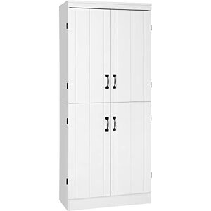HOMCOM 4-Door Tall Kitchen Cupboard, Freestanding 6-Tier Storage Cabinet with 2 Adjustable Shelves for Living Room, Dining Room, White HOMCOM 4-Door Tall Kitchen Cupboard, Freestanding 6-Tier Storage Cabinet with 2 Adjustable Shelves for Living Room, Dining Room, White