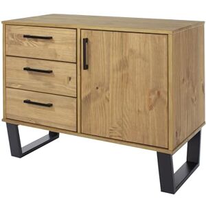 Home Source Sideboard Cupboard, Compact 3 Drawer 1 Door Industrial Storage Cabinet, Solid Pine Home Furniture, Natural Home Source Sideboard Cupboard, Compact 3 Drawer 1 Door Industrial Storage Cabinet, Solid Pine Home Furniture, Natural