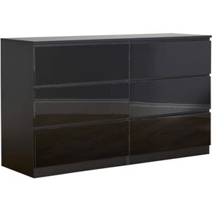 Home Source Large 3+3 Chest of Drawers, High Gloss Front Compact Bedroom Cabinet, Spacious Wide Dresser Storage, 6 Drawer, Black Home Source Large 3+3 Chest of Drawers, High Gloss Front Compact Bedroom Cabinet, Spacious Wide Dresser Storage, 6 Drawer, Black