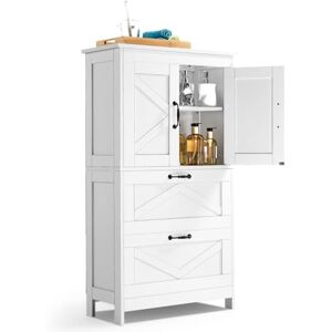 VEVOR Bathroom Floor Cabinet, 4-Tier, Wooden Storage Organizer with 2 Doors, 2 Drawers and Adjustable Shelf, Modern Home Furniture Freestanding Cupboard for Kitchen/Living Room/Entryway Use, White VEVOR Bathroom Floor Cabinet, 4-Tier, Wooden Storage Organizer with 2 Doors, 2 Drawers and Adjustable Shelf, Modern Home Furniture Freestanding Cupboard for Kitchen/Living Room/Entryway Use, White