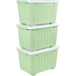 Cetomo 35L*3 Storage Boxes with Lids, Plastic Storage Box with Wheels and Secure Side Latches, Stackable & Nestable Organizer for Home, Office, Moving, PP, Green, 35L-3 Pack Cetomo 35L*3 Storage Boxes with Lids, Plastic Storage Box with Wheels and Secure Side Latches, Stackable & Nestable Organizer for Home, Office, Moving, PP, Green, 35L-3 Pack