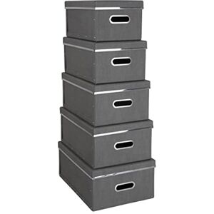 Bigso Box of Sweden Set of 5 Storage Boxes with Lids Engineered Wood Storage Baskets for Wardrobe or Office Stackable Storage Cubes in Varying Sizes Grey Bigso Box of Sweden Set of 5 Storage Boxes with Lids Engineered Wood Storage Baskets for Wardrobe or Office Stackable Storage Cubes in Varying Sizes Grey
