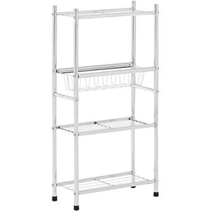 Premier Housewares 4 Tier Shelf Unit with Basket, Silver Premier Housewares 4 Tier Shelf Unit with Basket, Silver