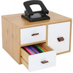 Relaxdays Drawer Box Bamboo & MDF, 3 Drawers, Loops, HWD: 15 x 25 x 20 cm, Desk Organiser, Natural/White Relaxdays Drawer Box Bamboo & MDF, 3 Drawers, Loops, HWD: 15 x 25 x 20 cm, Desk Organiser, Natural/White