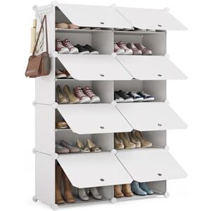 Mondeer Shoe Storage Cabinet, Modular Plastic Shoe Rack, Cube Shoe Organizer, Dustproof and Waterproof, 8-Layer Stackable Shoe Cabinet for Foyer, Bedroom, Living Room, Holds 32 Pairs of Shoes, White Mondeer Shoe Storage Cabinet, Modular Plastic Shoe Rack, Cube Shoe Organizer, Dustproof and Waterproof, 8-Layer Stackable Shoe Cabinet for Foyer, Bedroom, Living Room, Holds 32 Pairs of Shoes, White